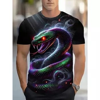 Мужская футболка, быстросохнущие топы, летняя мода, уличные футболки с коротким рукавом, футболки с принтом змеи 3D, свободная мужская одежда M