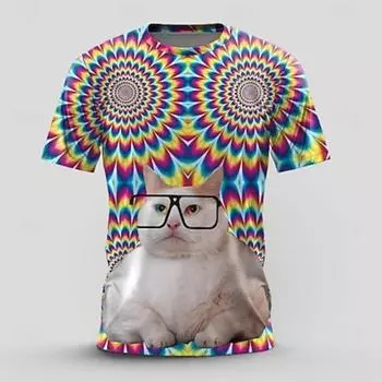 Мужская футболка Catus с коротким рукавом, футболка с круглым вырезом и 3D-принтом, ретро, винтаж, повседневная, уличн... S