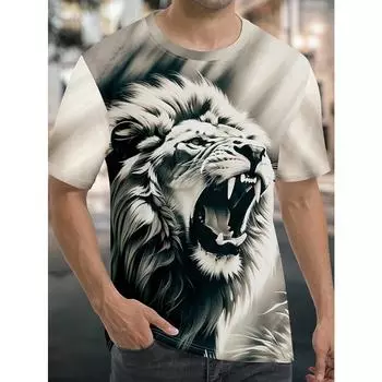 Мужская футболка Cool Lion с 3D-принтом, летняя, для спорта на открытом воздухе, мужская, повседневная, городская, модная, с коротким рукавом, повседневная, мужская футболка S