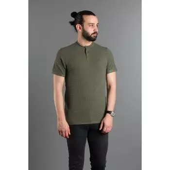 Мужская футболка цвета хаки в полоску на пуговицах