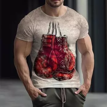 Мужская футболка для фитнеса, боксерские перчатки, принтованный летний воротник для бокса, короткий рукав, облегающий топ S