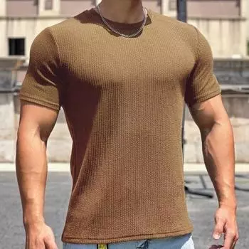 Мужская футболка для фитнеса, однотонная, с круглым вырезом, с короткими рукавами, мягкий быстросохнущий пуловер, повседневный мужской L хаки