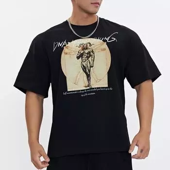 Мужская футболка для фитнеса с короткими рукавами и круглым вырезом, летняя свободная хлопковая футболка для спортзала S