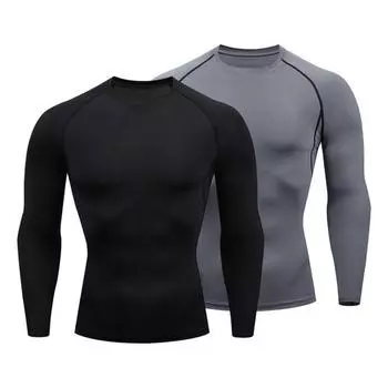 Мужская футболка для фитнеса с круглым вырезом и длинным рукавом, обтягивающие спортивные топы, быстросохнущие пуловеры для фитнеса, футболки, спортивная одежда M серый
