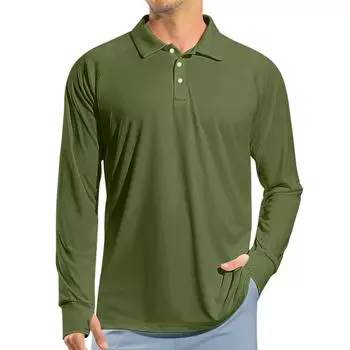 Мужская футболка для гольфа с длинным рукавом реглан, UPF 50+, легкая футболка L армия зеленый