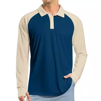 Мужская футболка для гольфа с длинным рукавом реглан, UPF 50+, легкая футболка L тёмно-синий