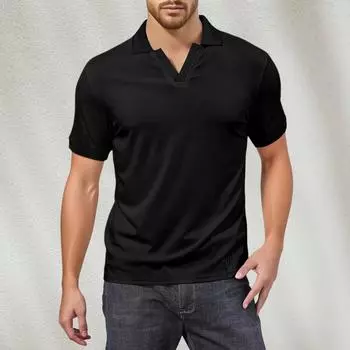 Мужская футболка для гольфа с V-образным вырезом, короткими рукавами и текстурированным воротником L чёрный