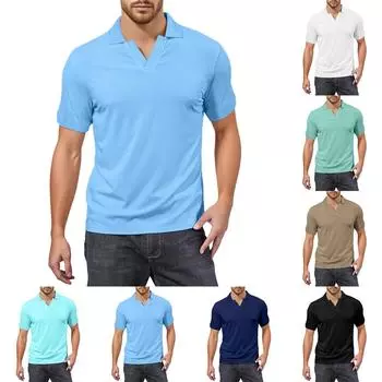 Мужская футболка для гольфа с V-образным вырезом, короткими рукавами и текстурированным воротником XXXL чёрный