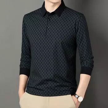 Мужская футболка для молодежи и среднего возраста с лацканами с длинными рукавами, легкая роскошная мужская футболка с принтом на весну и осень, пуловер, футболка-поло для мужчин M