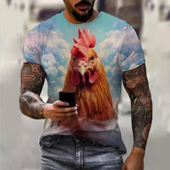 Мужская футболка для мужчин, футболки с 3D принтом животного и петуха, топы большого размера, уличные футболки с короткими рукавами, летняя мужская одежда XS