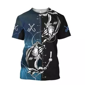 Мужская футболка для мужчин с графикой рыбалки и 3D принтом, летние топы, футболки большого размера, модные повседневные футболки с короткими рукавами Crewnack 5XL