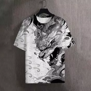Мужская футболка для мужчин с рисунком черного и белого дракона, повседневная унисекс, дышащая, удобная, летняя, новая, свободного покроя одежда S