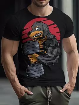 Мужская футболка для спортзала, футболки с 3D принтом собаки ротвейлера, летние повседневные топы с короткими рукавами для фитнеса, футболки большого размера, мужская одежда S