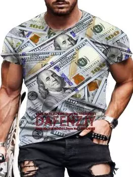 Мужская футболка Dollar, модная футболка с 3D-принтом, с короткими рукавами, свободные уличные футболки, летние повседневные мужские топы S чёрный