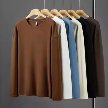 Мужская футболка Dralon с круглым вырезом и длинным рукавом, теплая осенне-зимняя рубашка для мужчин, однотонная мягкая ткань M белый