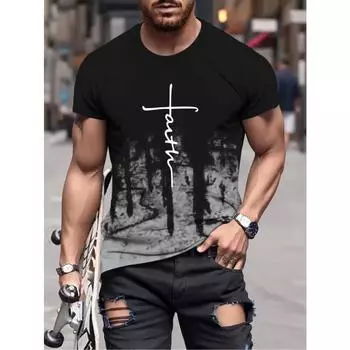 Мужская футболка FAITH с градиентным цветом и принтом алфавита, круглым вырезом, коротким рукавом, повседневные модные топы, подходящие для лета S