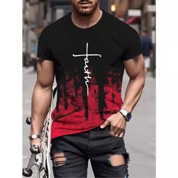 Мужская футболка FAITH с градиентным цветом и принтом алфавита, круглым вырезом, коротким рукавом, повседневные модные топы, подходящие для лета S