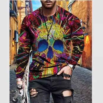 Мужская футболка Fibre с длинным рукавом и круглым вырезом, универсальная футболка, цветные футболки с принтом тай-дай, большой размер XS-6XL, модные уличные топы S