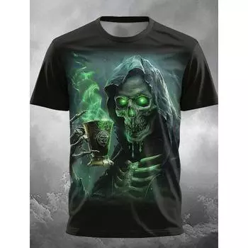 Мужская футболка Fire Reaper с готической надписью 3D Print, футболка для вечеринки и улицы, короткий рукав, круглый вырез, летняя одежда на весну XXS