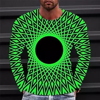 Мужская футболка Футболка с графическим принтом Геометрия Круглый вырез 3D-принт Уличная одежда с длинным рукавом Принт Одежда Спортивная одежда Базовая повседневная S