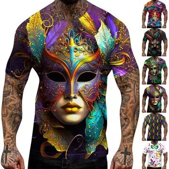 Мужская футболка Футболки с графическим текстом Pool3D печать Уличная повседневная одежда с короткими рукавами и принтом Базовая одежда XL тёмно-синий