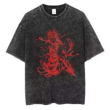 Мужская футболка Харадзюку черная стираная уличная одежда Япония аниме графический хлопок повседневная футболка лето короткий рукав топы футболка S