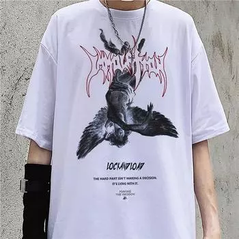 Мужская футболка Harajuku Art Fallen Angel Oversize, летняя крутая футболка унисекс в стиле хип-хоп с забавным принтом, повседневная футболка, уличная одежда, топы S