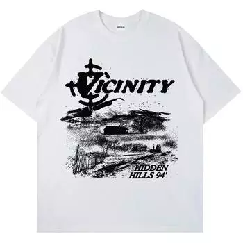 Мужская футболка Harajuku Korean oversize Gothic Hip Hop Aesthetic Graphic Print Y2K Retro Clothing Streetwear Fashion Summer Tees S бежевый