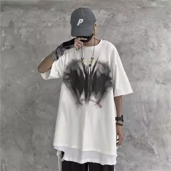 Мужская футболка Harajuku в стиле готического панка с коротким рукавом и круглым вырезом, летняя свободная уличная футболка большого размера Y2K M белый