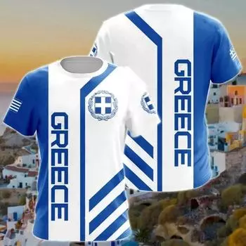 Мужская футболка Hellas Футболка для мужчин Геометрическая линия Греция Флаг Государственный герб Печать Мужские футболки Топы Детские футболки Мужская одежда S