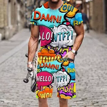 Мужская футболка и шорты, комплект для плавания, уличная одежда с узором «бум», Harajuku, летний повседневный свободный крутой модный пляжный купальник с эластичной резинкой на талии XS