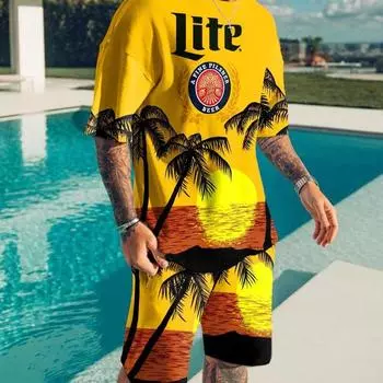 Мужская футболка и шорты, летний комплект одежды в пляжном курортном стиле, повседневные и свободные два топа с 3d принтом кокосовой пальмы 6XL