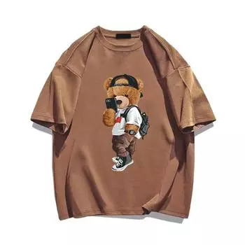 Мужская футболка из 100% хлопка, летняя женская футболка с коротким рукавом и принтом медведя, уличная брендовая футболка в стиле хип-хоп, быстрая доставка S
