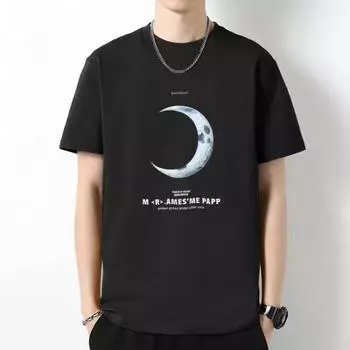 Мужская футболка из чесаного хлопка с положительными плечами M-5XL, свободные модные универсальные топы, новинка M чёрный