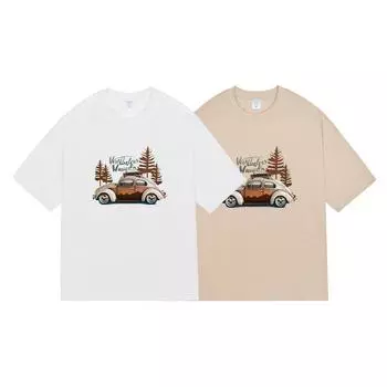 Мужская футболка из чистого хлопка плотностью 240 г с принтом в стиле ретро, свободная повседневная мужская футболка с короткими рукавами на весну и лето S