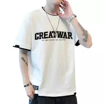 Мужская футболка из чистого хлопка с круглым вырезом и короткими рукавами, повседневная универсальная футболка с половиной рукавов XXXXL