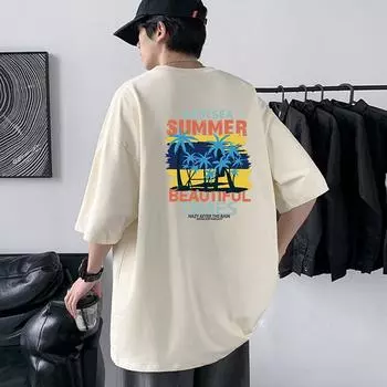 Мужская футболка из чистого хлопка с принтом, в стиле хип-хоп, со спущенным плечом, свободная 4XL