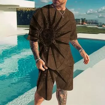 Мужская футболка из двух частей, винтажная футболка с принтом солнца 3D, шорты, летний повседневный свободный быстросохнущий мужской костюм, одежда для вечеринок S