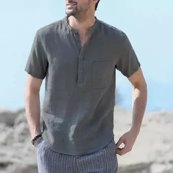 Мужская футболка из хлопка и льна с короткими рукавами, пляжная, повседневная, уличная, облегающая, легкая, дышащая, топы S чёрный