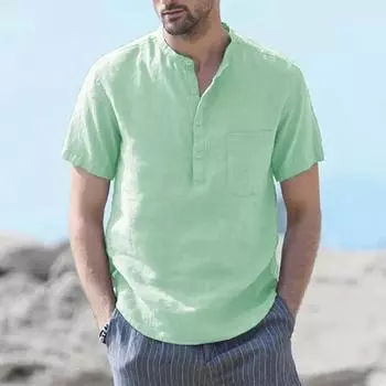 Мужская футболка из хлопка и льна с короткими рукавами, пляжная, повседневная, уличная, облегающая, легкая, дышащая, топы XXL небесно-голубой