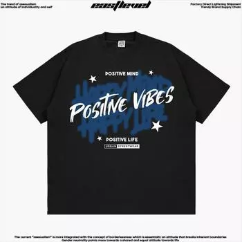 Мужская футболка из хлопка в стиле ретро-стритстайл с рукописным английским принтом L чёрный