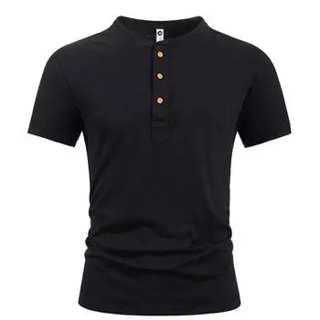 Мужская футболка из хлопка высокого качества, облегающая однотонная летняя футболка с коротким рукавом, мужские топы, футболки, пляжная футболка EU S чёрный