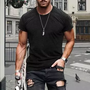 Мужская футболка из хлопковой смеси, винтажная однотонная футболка с коротким рукавом, повседневная футболка с круглым вырезом, летняя футболка для занятий спортом, в спортзале, на улице, для путешествий S черный серый