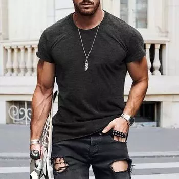 Мужская футболка из хлопковой смеси, винтажная однотонная футболка с коротким рукавом, повседневная футболка с круглым вырезом, летняя футболка для занятий спортом, в спортзале, на улице, для путешествий S