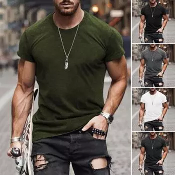 Мужская футболка из хлопковой смеси, винтажная однотонная футболка с коротким рукавом, повседневная футболка с круглым вырезом, летняя футболка для занятий спортом, в спортзале, на улице, для путешествий S