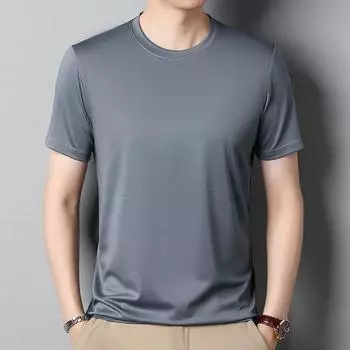Мужская футболка из шелка шелковицы с круглым вырезом и половиной рукавов, молодежная мужская футболка из ледяного шелка, рубашка поло, мужская M