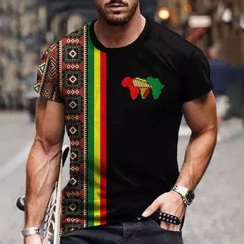 Мужская футболка Этнические племенные футболки Dashiki с африканскими узорами 3D-принт Мужские футболки с коротким рукавом и воротом Harajuku Y2k Футболки Топы Одежда L