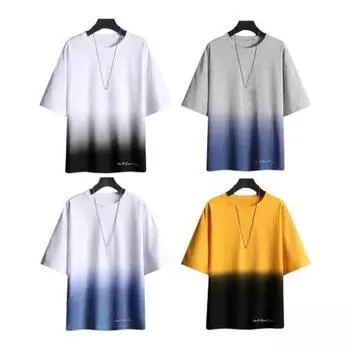 Мужская футболка контрастного градиентного цвета с круглым вырезом и половиной рукавов Свободная повседневная мягкая средняя длина для молодых мальчиков M