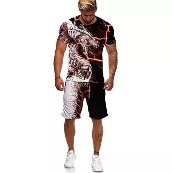 Мужская футболка/костюм с 3D принтом Flying Dragon Totem Art, летний крутой топ с короткими рукавами + шорты, комплект, готический спортивный костюм в стиле хип-хоп S