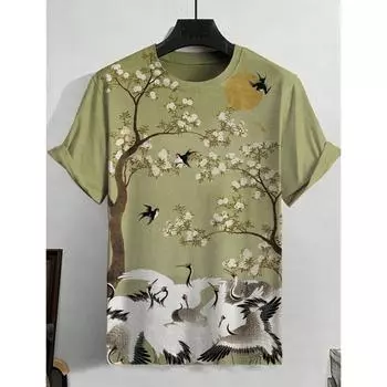 Мужская футболка, летняя футболка, повседневная футболка с короткими рукавами и круглым вырезом, свободная микроэластичная ретро-модная дышащая мужская одежда XS